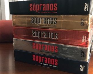 DVD SETS OF SOPRANOS, SEASONS 1-5 (2-4 ARE UNOPENED)! OUR PRICE $40.00