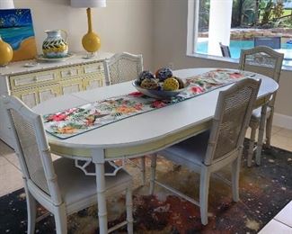French Provincial dining room set  painted white & yellow