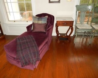 Chaise lounge; Victorian marble top side table