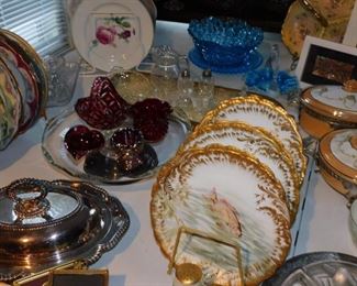More Hand Painted Limoges, Bohemian glassware...