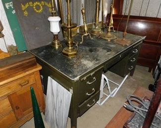 1940's era metal desk...just clean it up and you have a great working surface !