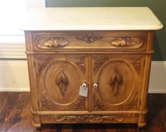 Victorian oak cabinet with marble top
