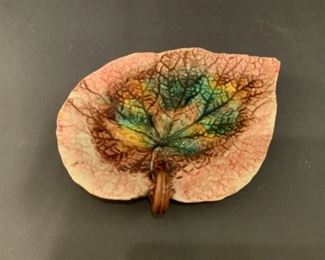 Pink Majolica leaf platter