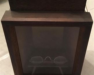ANTIQUE GLASSES IN UNIQUE SHADOW BOX
