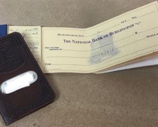 1940's "THE NATIONAL BANK OF BURLINGTON' CHECKBOOK and LEATHER ACCOUNT REGISTER