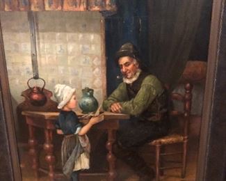 Oil on canvas signed W. Johnson "Grandfather's Darling"