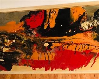 Approximately 6' long oil and mixed media on board possibly signed El Corpas