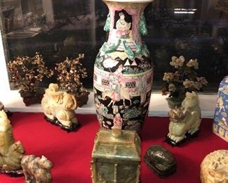 Large selection of antique to 20th century Chinese porcelain, jade and carved Chinese hard stone artifacts. Cloisonné, wood and other items of interest, Japanese objects also. 