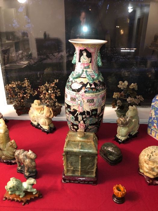 Large selection of antique to 20th century Chinese porcelain, jade and carved Chinese hard stone artifacts. Cloisonné, wood and other items of interest, Japanese objects also. 