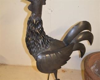 Metal Rooster and Planter