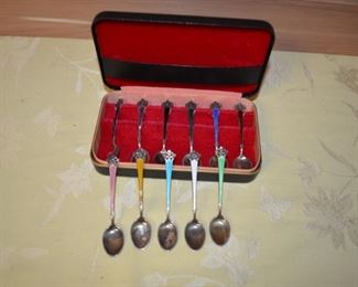 Sterling / Ceramic Demitasse Spoons