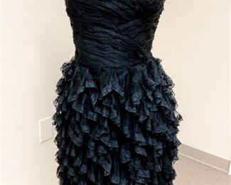 Pronovias Size 12 Designer Black Lace Cocktail Dress