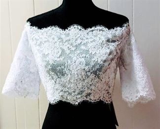Jordan Fashions Size 8 White Off the Shoulder Bridal Wedding Jacket Bolero Top
