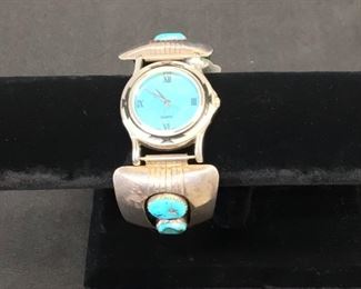 Vintage Sterling and Turquoise Watch Band 