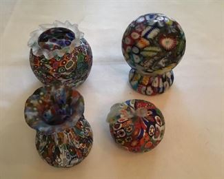 Millefiori paperweights and vases