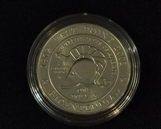 2002-W Uncirculated Commemorative 90% Silver Dollar, U.S. Military Academy Bicentennial.