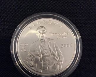 2004-P Uncirculated Commemorative 90% Silver Dollar, Thomas Alva Edison.