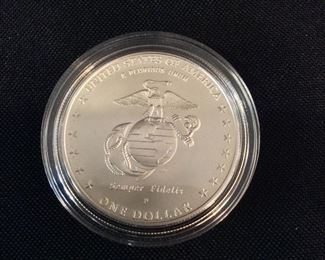 2005-P Uncirculated Commemorative 90% Silver Dollar, Marine Corps 230th Anniversary.