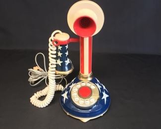 Stars & Stripes candlestick rotary telephone by DeCo-tel Corp
