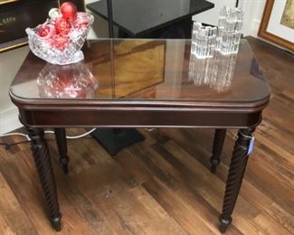 Vintage mahogany table with glass top