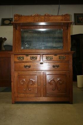 6663 Oak Sideboard with Beveled Mirror