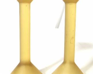 Pair Frosted Amber Toned Art Glass Candlesticks