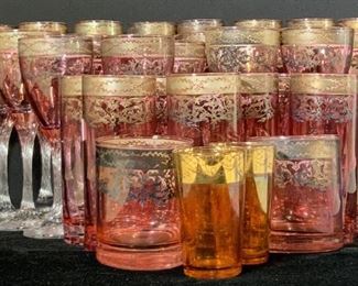 Set 34 Vintage Cranberry Glassware & Stemware