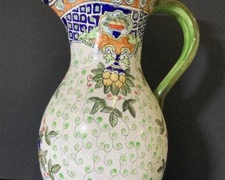 Oversized Asian Porcelain Hand Painted Pitcher