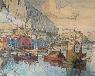 Signed Capri Watercolor Painting 1926