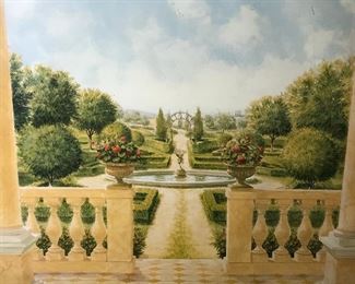 Signed Offset Lithograph of Estate Garden