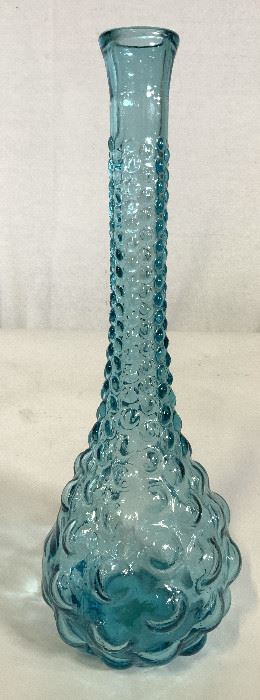 Vintage Turquoise Bubble Art Glass Vase
