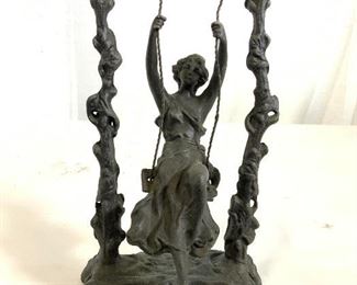 Signed MOREAU Iron Girl in Swing Sculpture