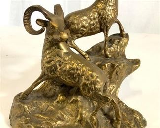 Brass Rams On Hillside Sculpture