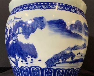 Signed Vintg. Hand Painted Asian Porcelain Planter