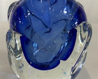 Cobalt Blue and Clear Art Glass Vase