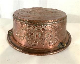 Large Antique Hand Chased Copper Pot