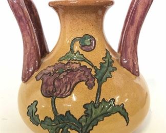 Vintage Hand Painted Ceramic Vase Vessel W Handles