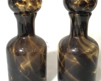 Pair Art Glass Decanters W Stoppers