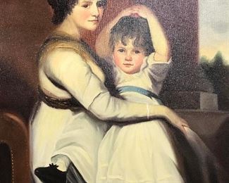 Oil Canvas Portrait of Mother & Daughter Artwork