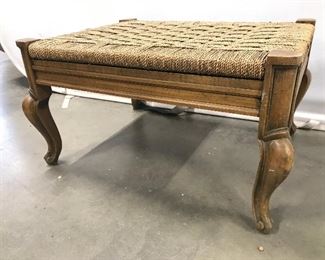 Vintage Carved Wooden Woven Top Footstool