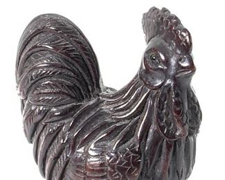 Antq Signed Asian Carved Wooden ROOSTER NETSUKE