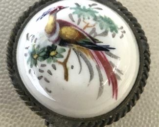 SIGNED Porcelain Peacock Theme Snuff Pill Box