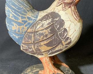 Antique Hand Painted Carved Wooden Rooster