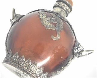 Antq Signed Tri Layer AMBER TN METAL SNUFF BOTTLE