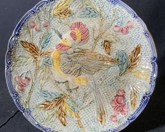 Antq Hand Painted Ceramic Porcelain MAJOLICA Plate