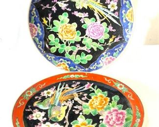 Lot 2 Japanese Hand Painted Famille Noir Plates