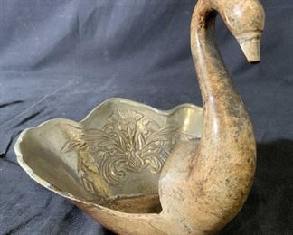 Vintage Metal Swan Dish W Ornate Detail