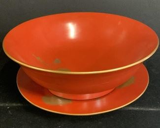 Early Meiji Asian Antique RED LACQUER Bowl & Plate