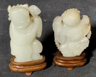 Pair White Jade Carved Chinese Figures