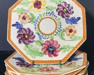 Set 10 BAKER’S Signed Vntg Floral Ceramic Plates